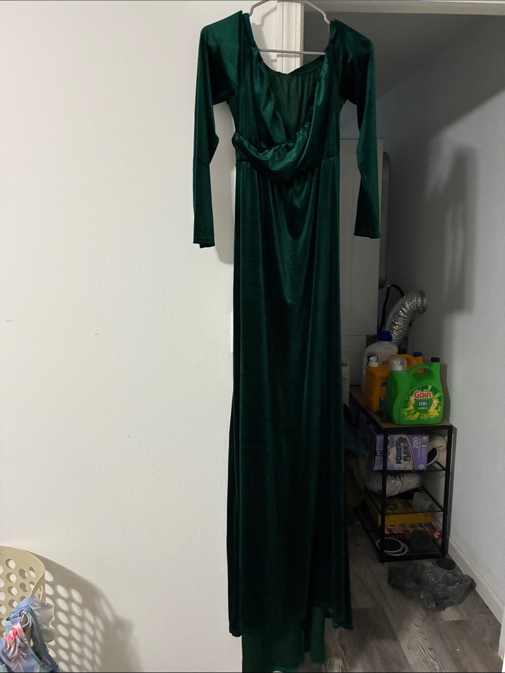 Elegant maternity Long Sleeve Emerald Green Velvet Evening Dress